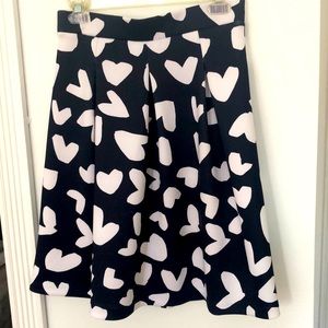 Skater pleat style Dark navy blue skirt with white hearts